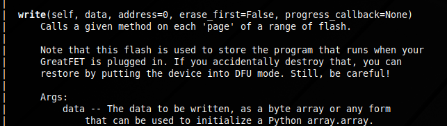 Python document help for onboard_flash on the GreatFET