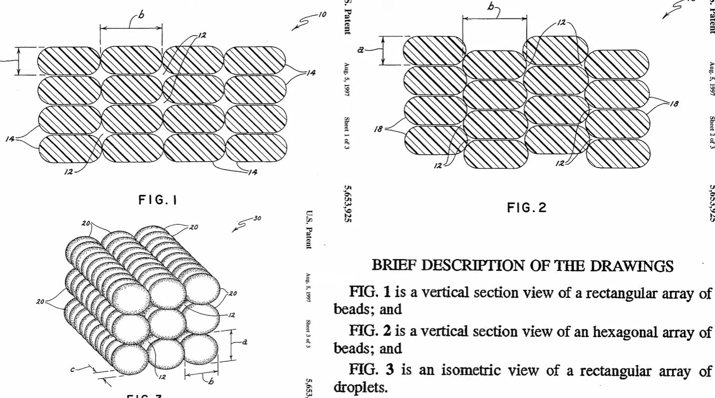 Excerpt from 1995 Stratasys patent, showing the drawings of FDM layers, including brick layers.