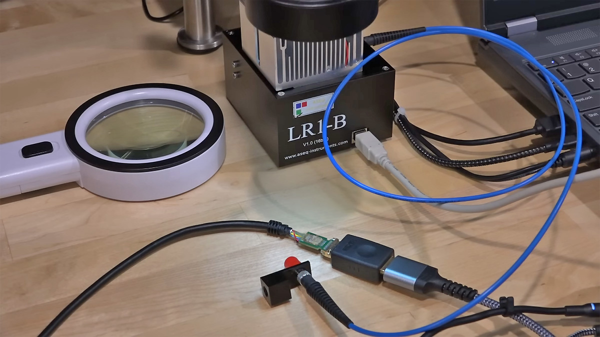 Close up of a custom optical HDMI cable on a desk