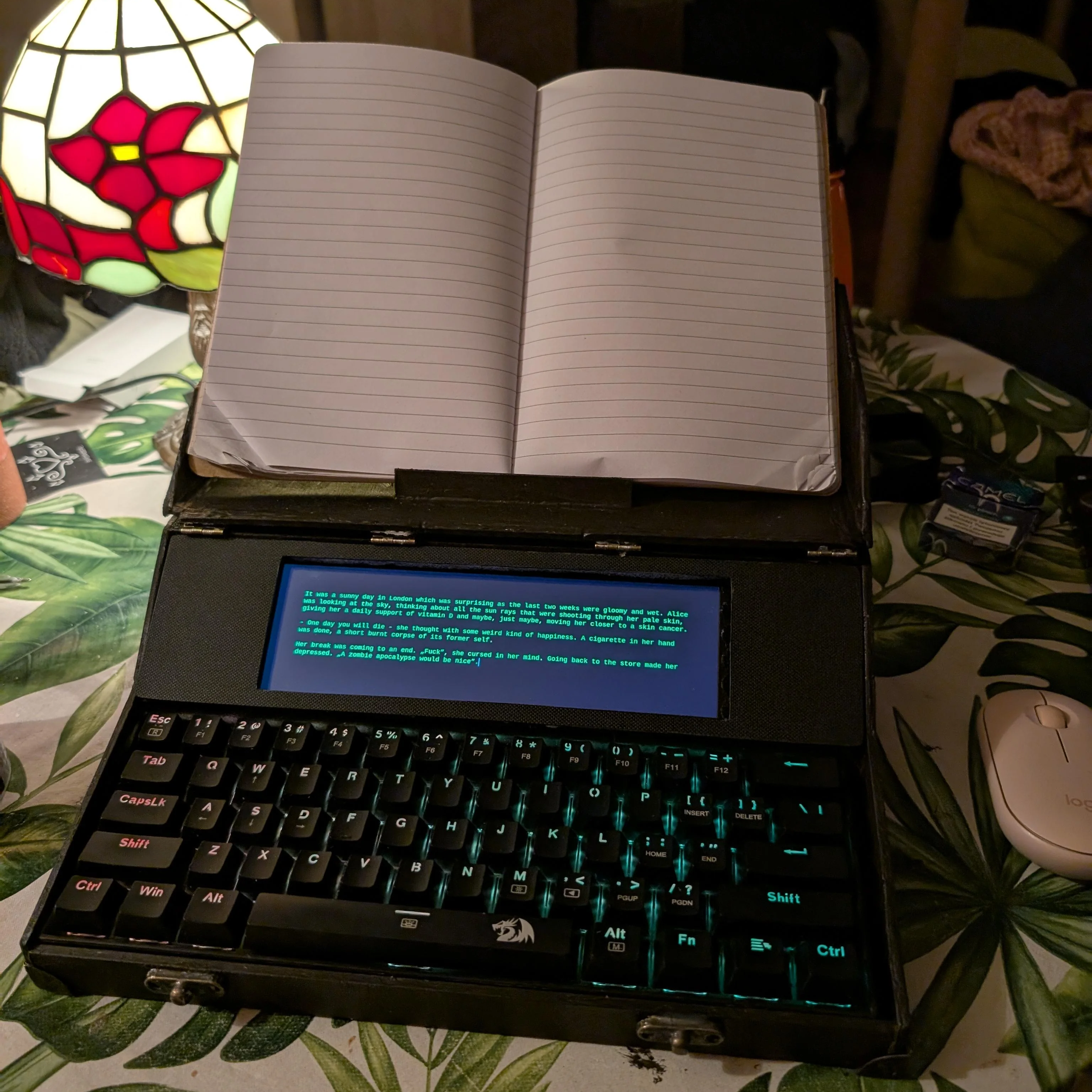 The Typewriter, a wooden affair with a built-in copy holder and a nice fold-up case.