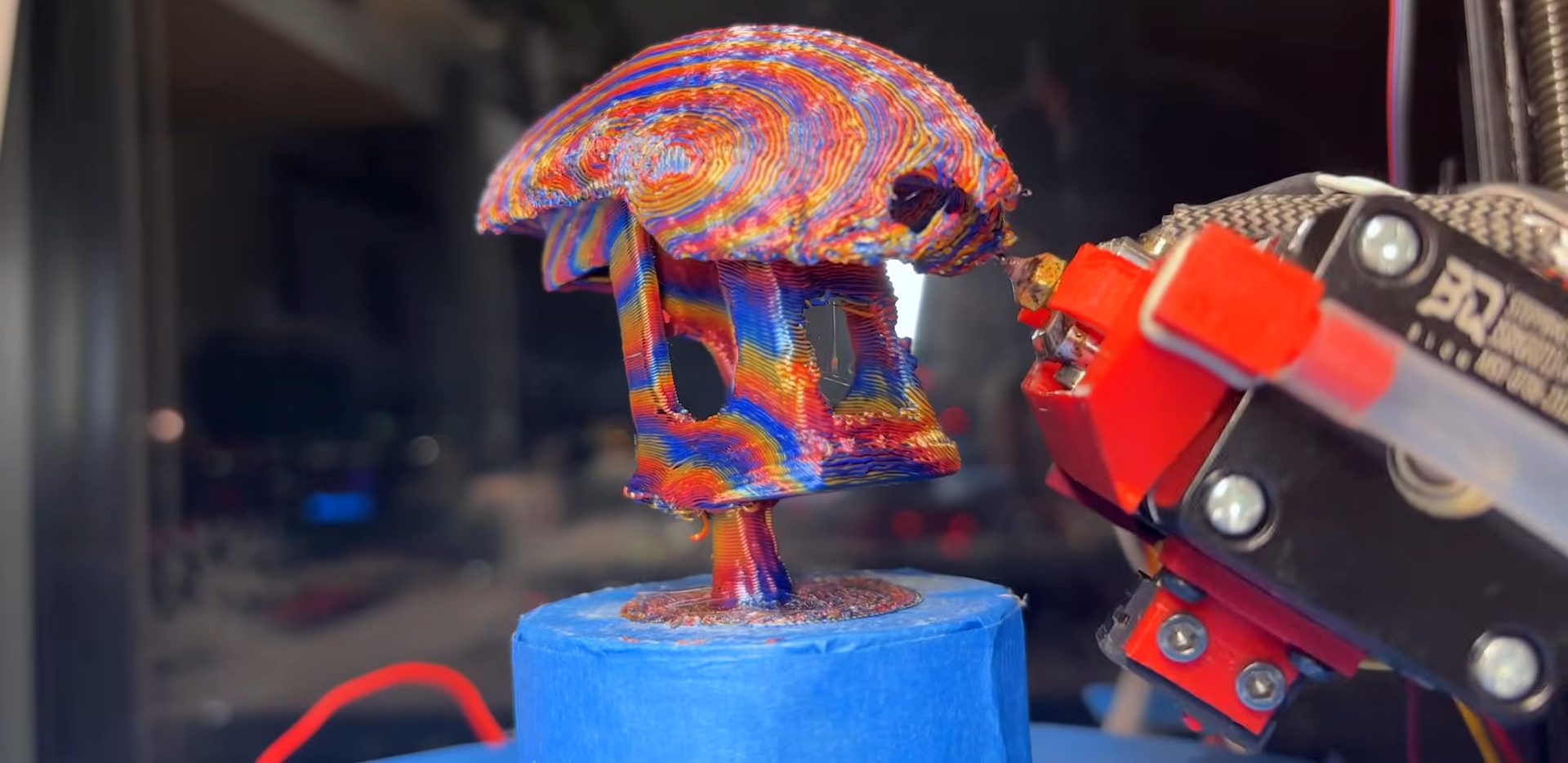 Benchy, printed upside down on [Josh's] Core R-Theta printer.