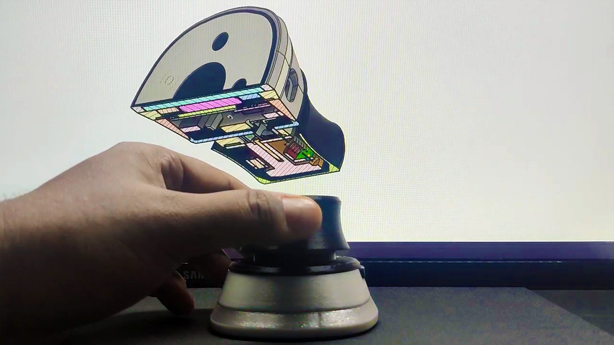 Nebula Mouse with sliced CAD view in the back