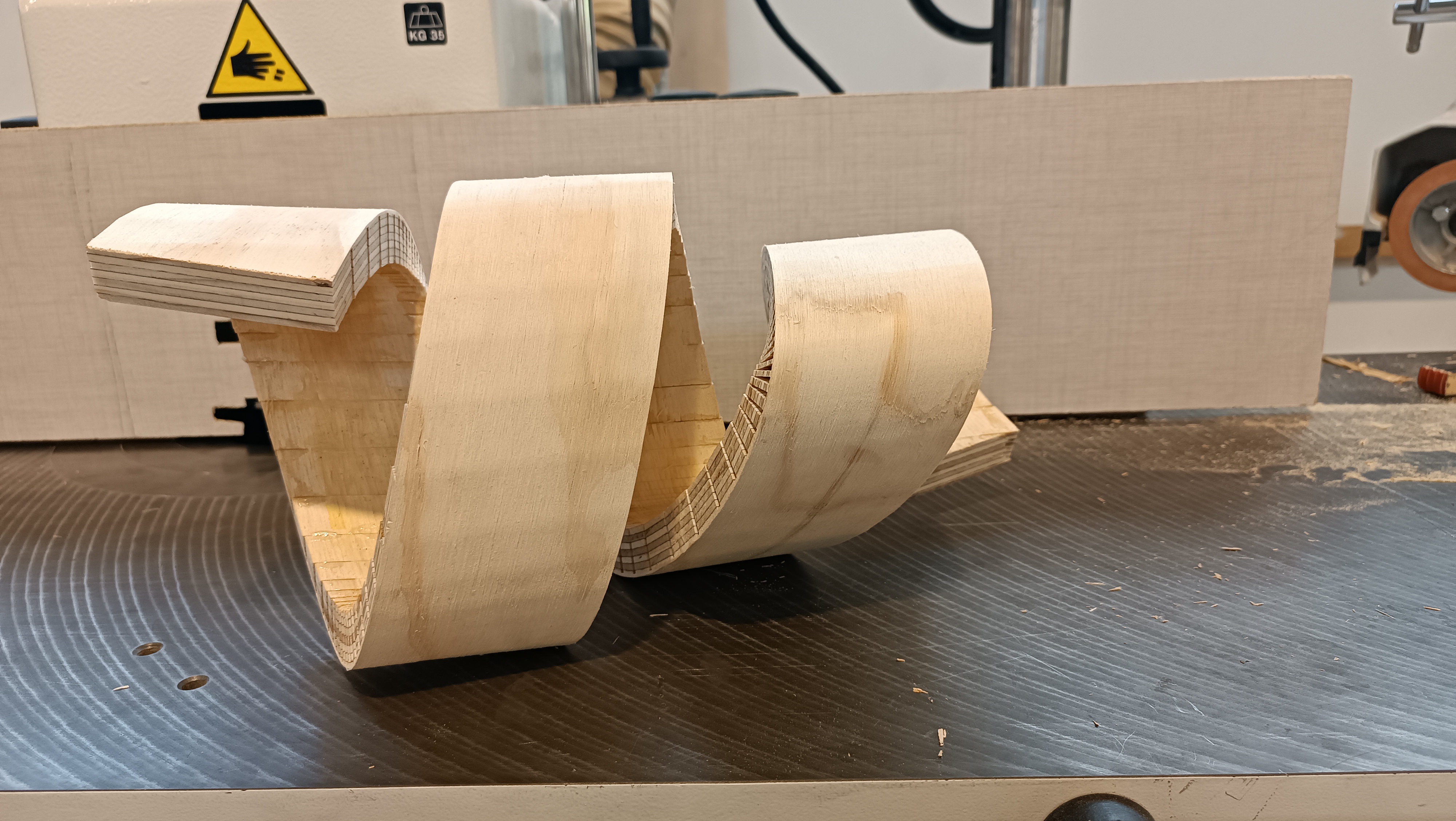 Wood bent into a spiral