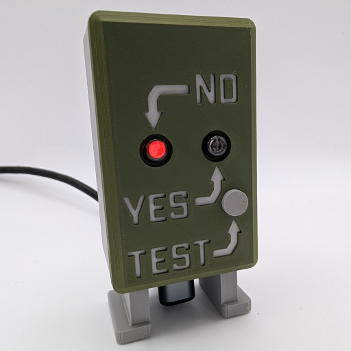 A green box with the answer to if a nuke has gone off with red neon lights