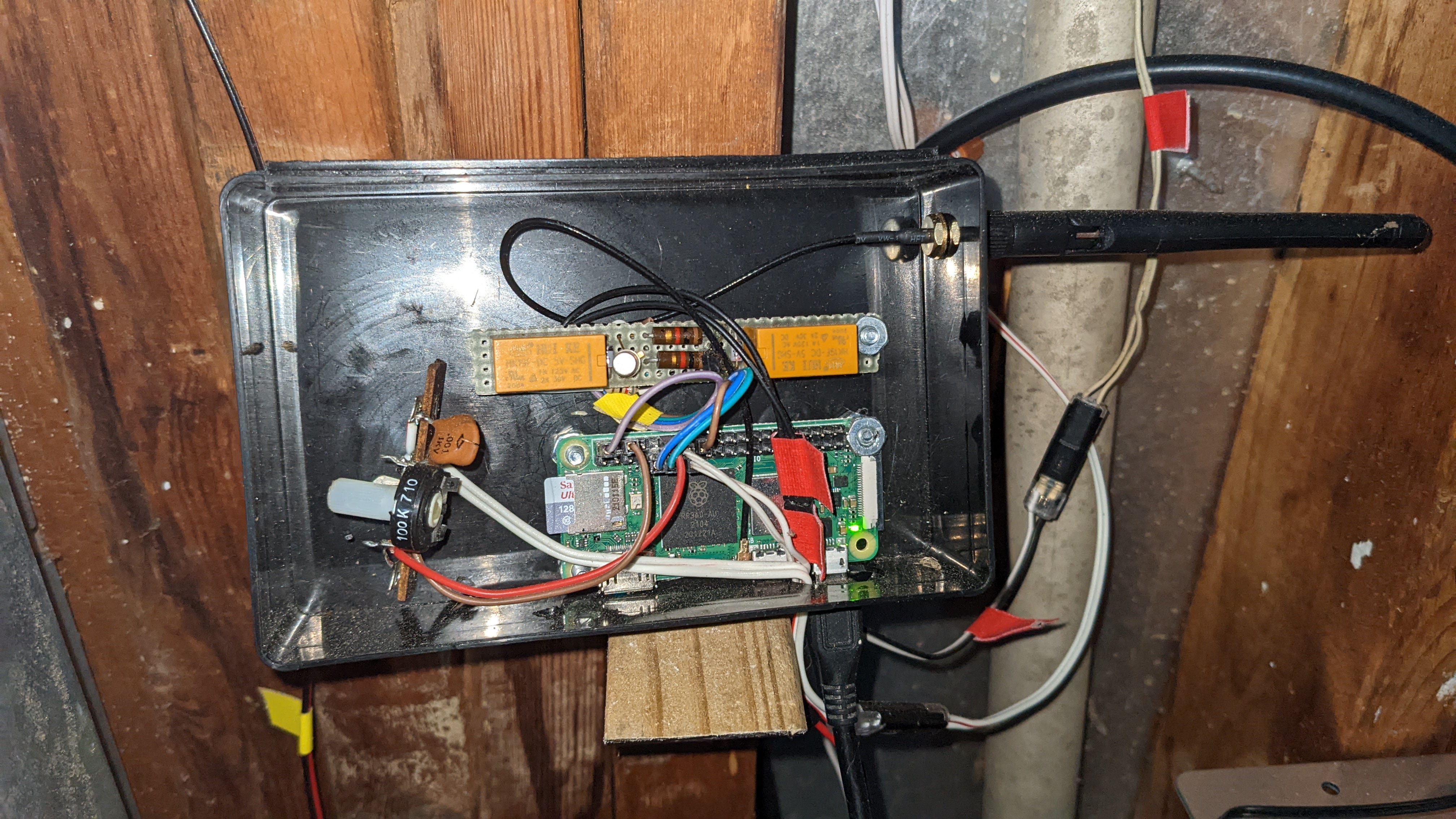 A photo of the circuitry in its case