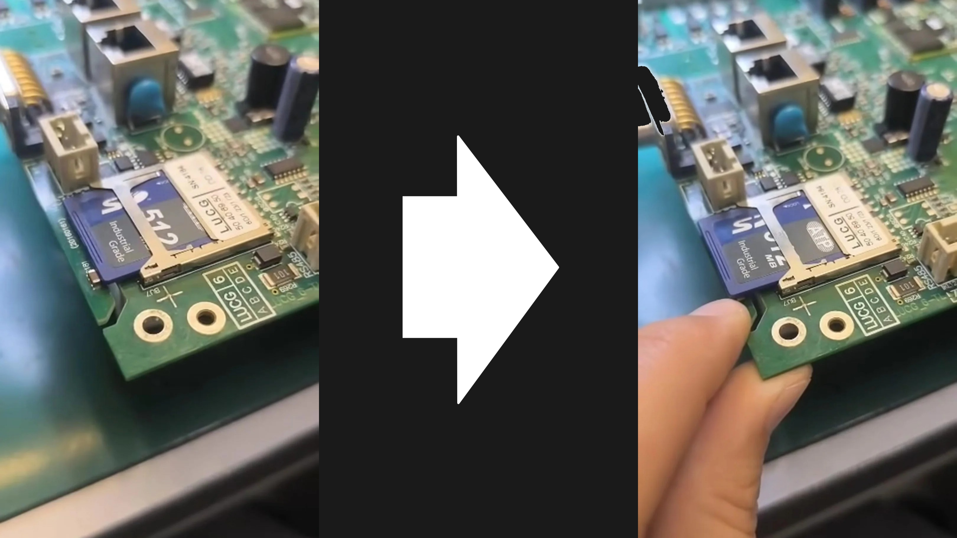 Using an SMD capacitor as a clip for flash media on a circuit board.