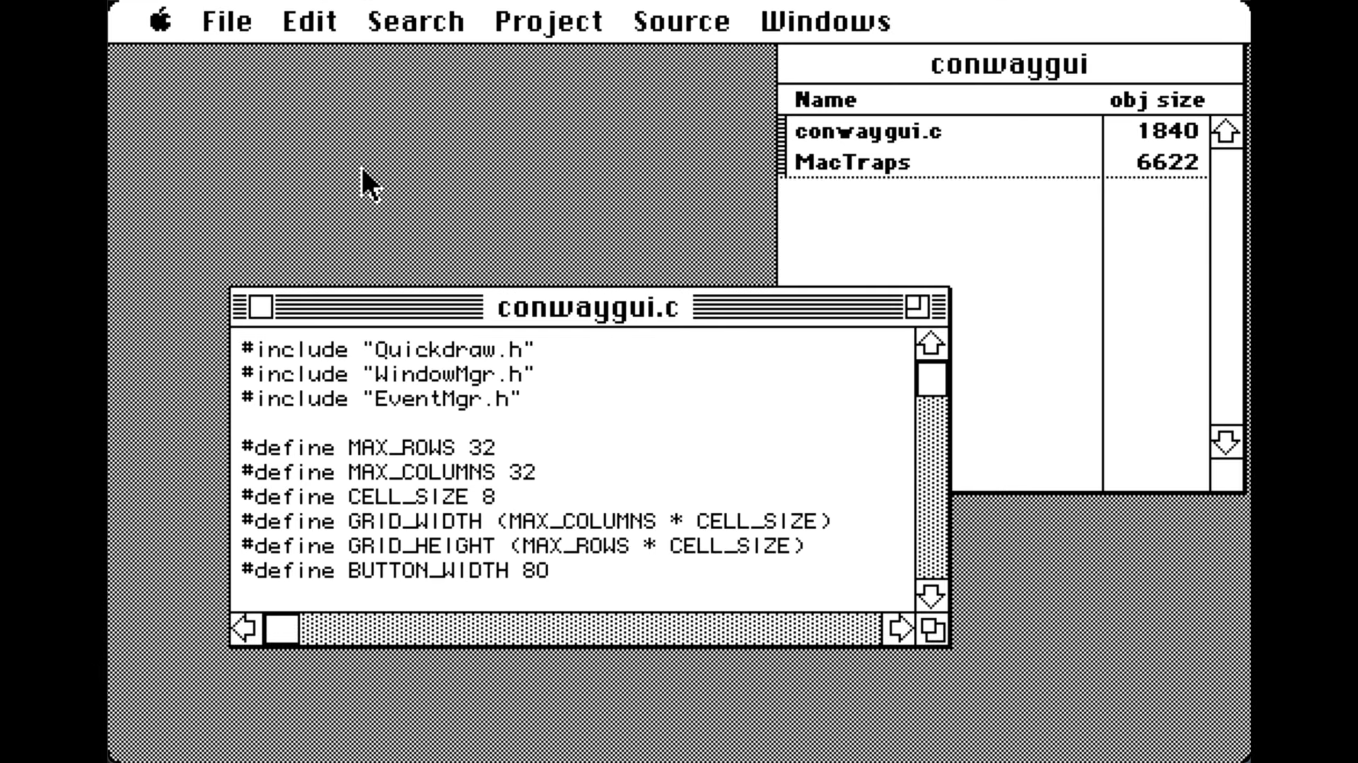 screenshot of C programming on Macintosh Plus