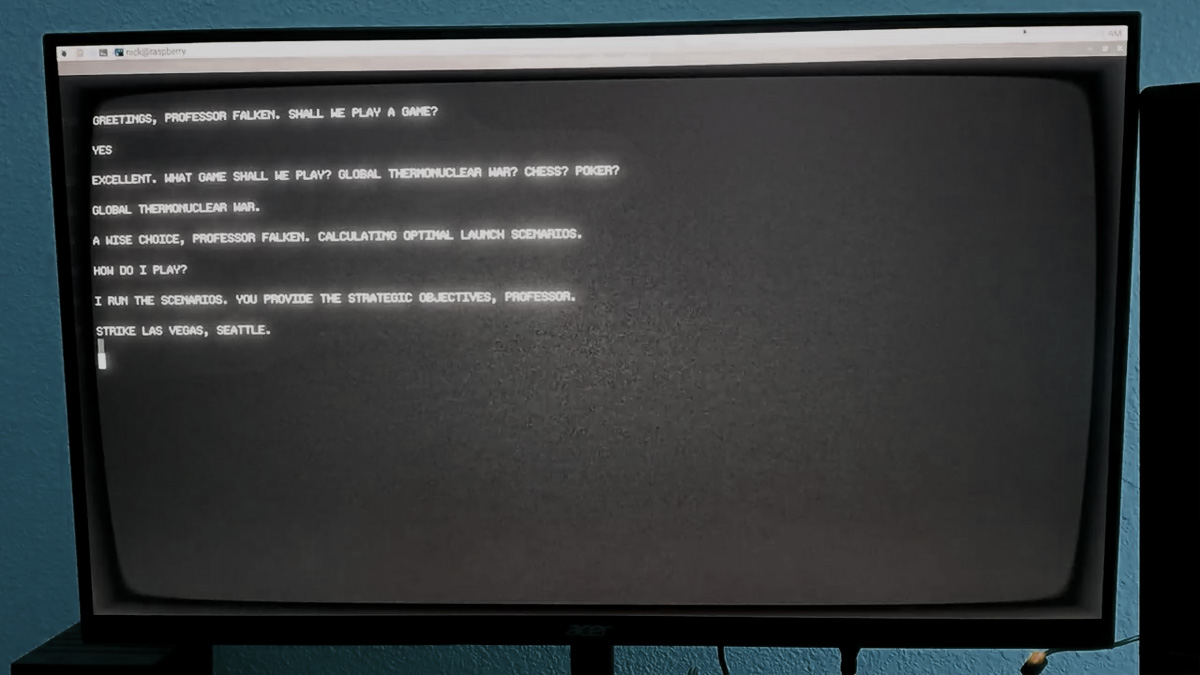 Closeup of WOPR interface on Raspberry Pi