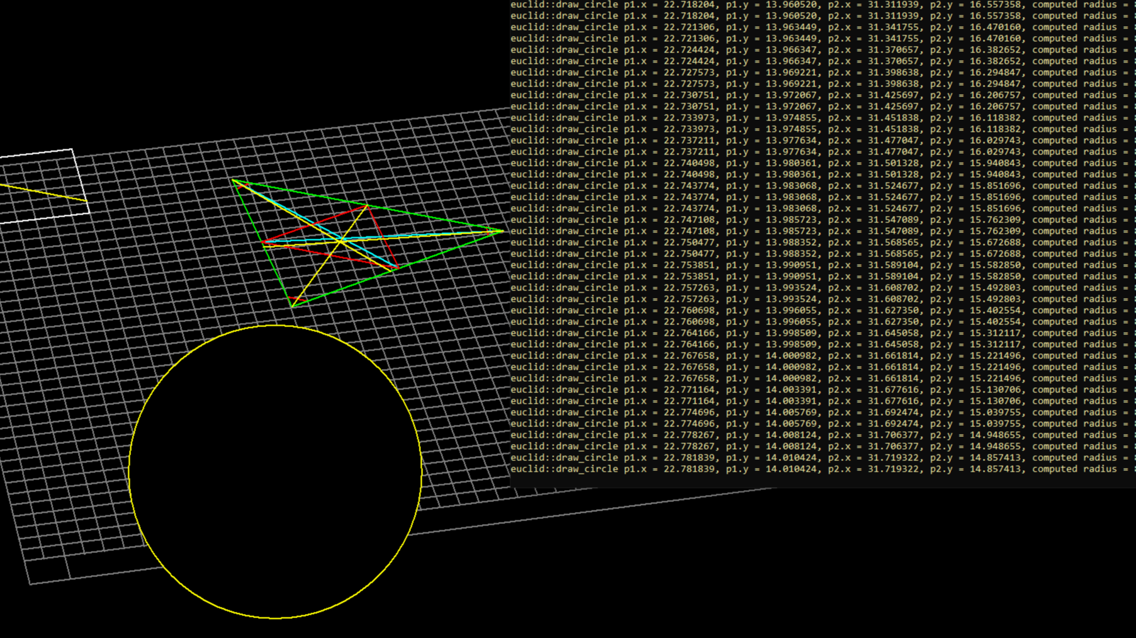 Some renderings of shapes made from lines including triangles and a circle.