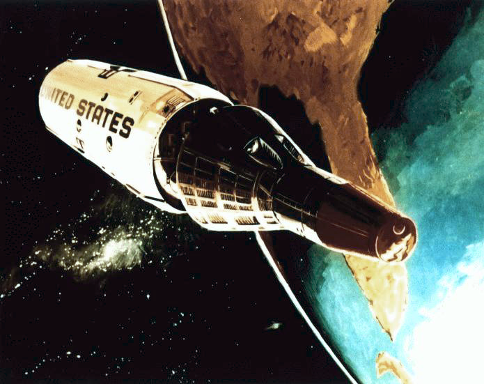 Illustration of a Gemini B reentry vehicle separating from the Manned Orbiting Laboratory (MOL). (Source: US Air Force)