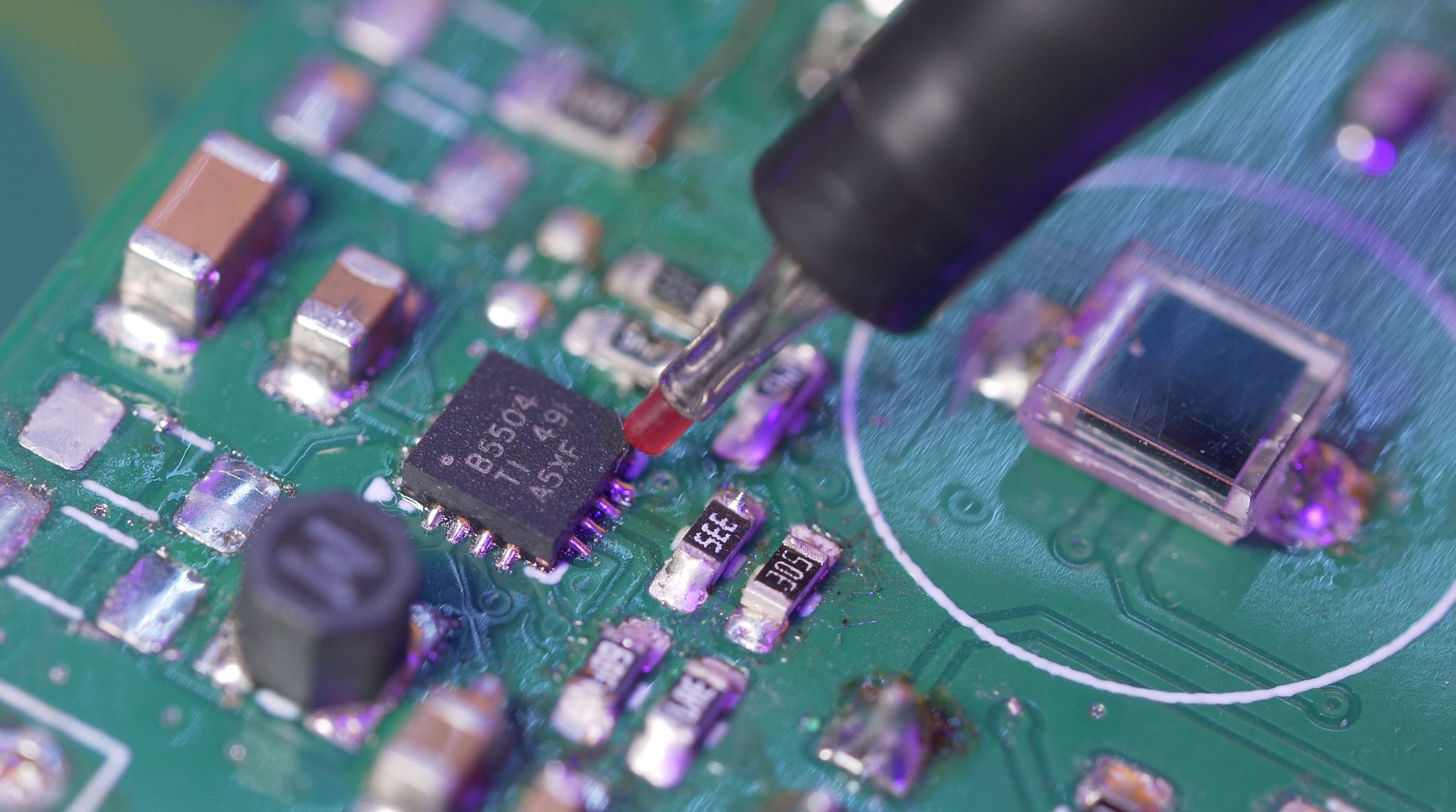 A photo of the circuit board with components soldered on