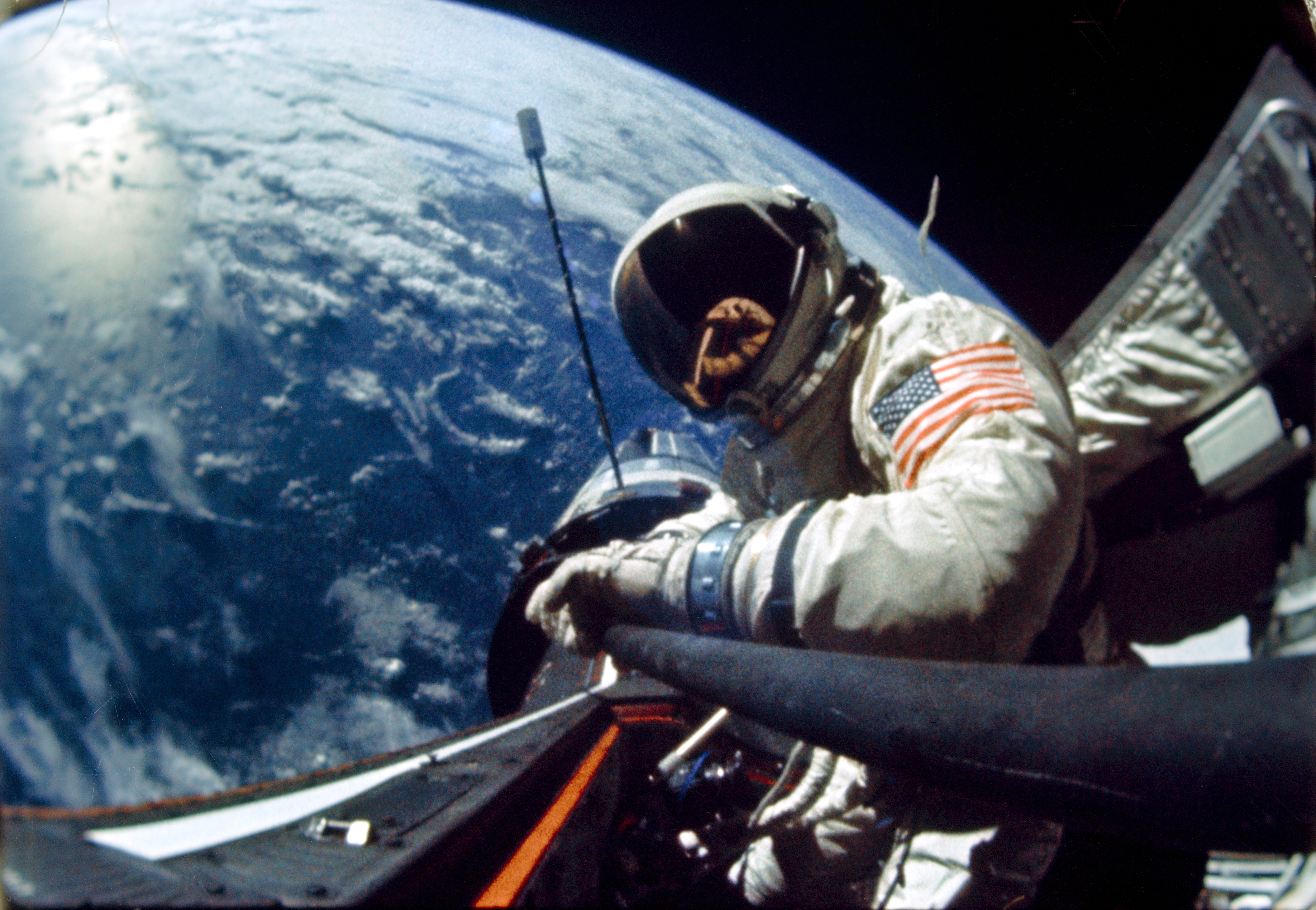 Edwin "Buzz" Aldrin performing an EVA during the first day of the 4-day Gemini 12 mission. (Credit: NASA)