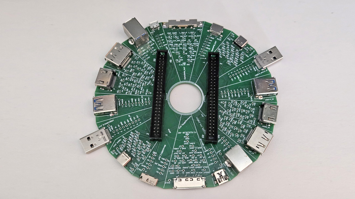 Close up of a multi-USB tester PCB