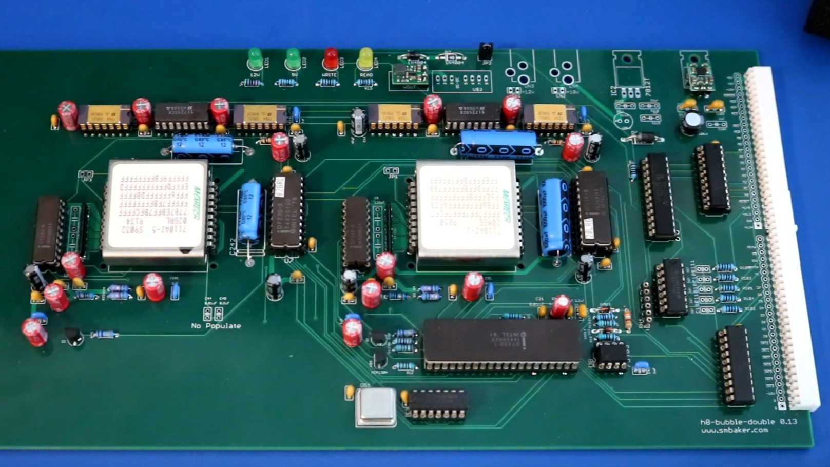 A photo of two magnetic bubble memories installed in a circuit board