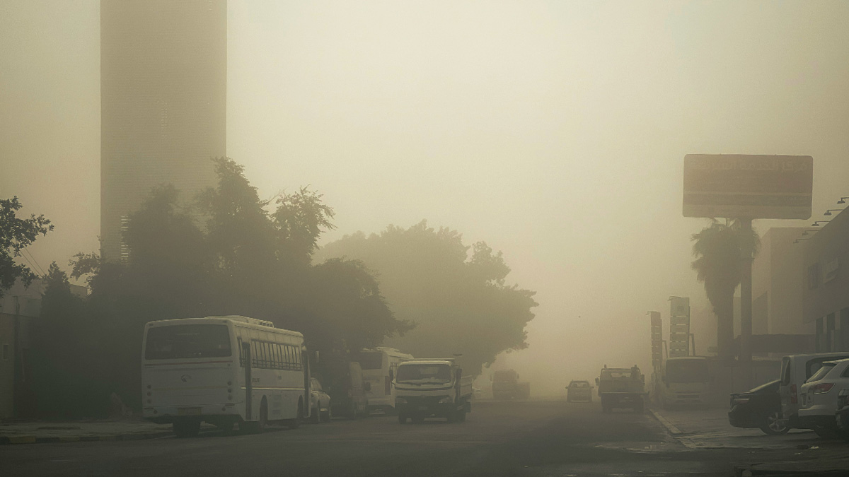 Street with polluted smoggy air