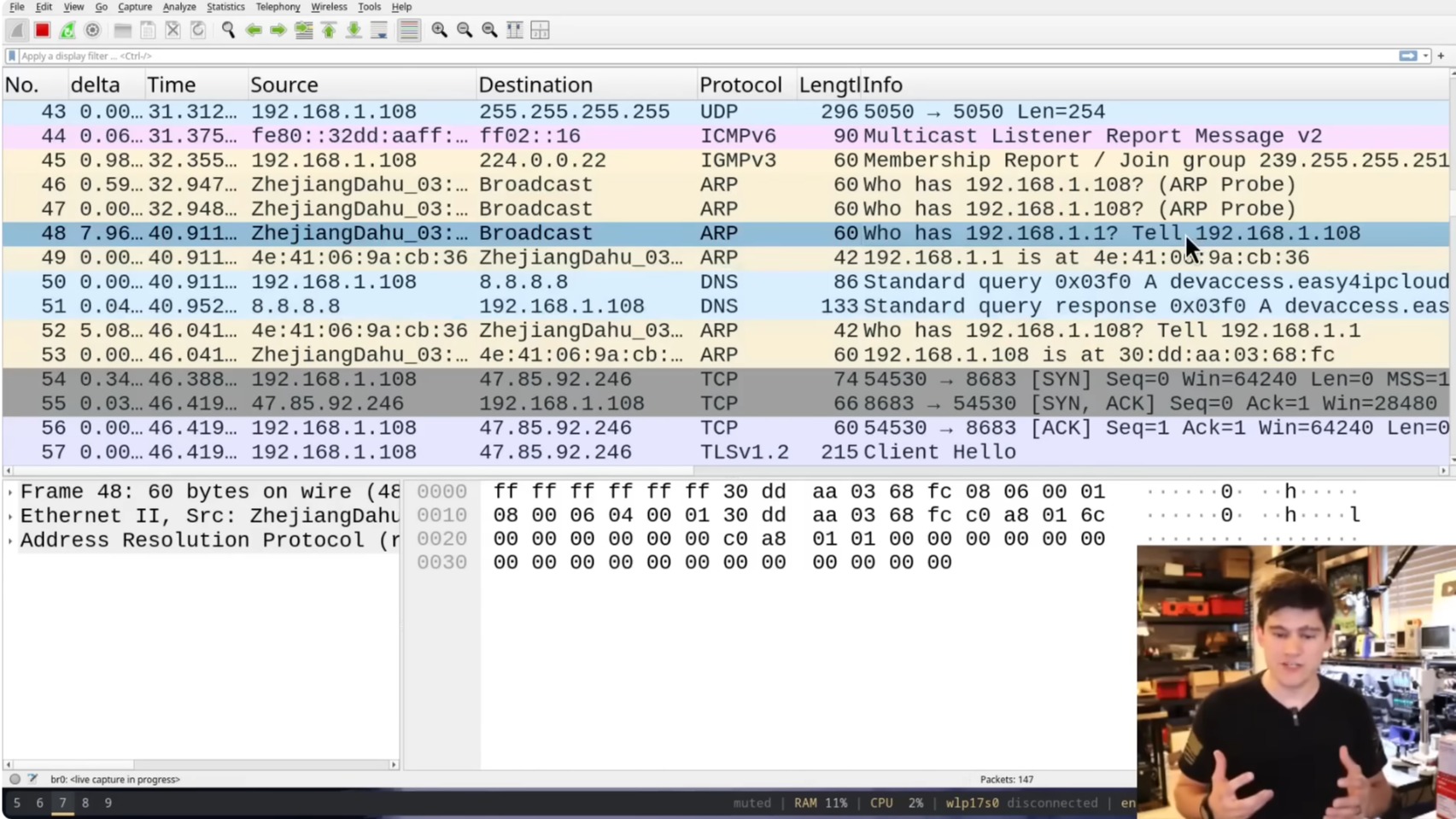 A screen shot of Wireshark in action.