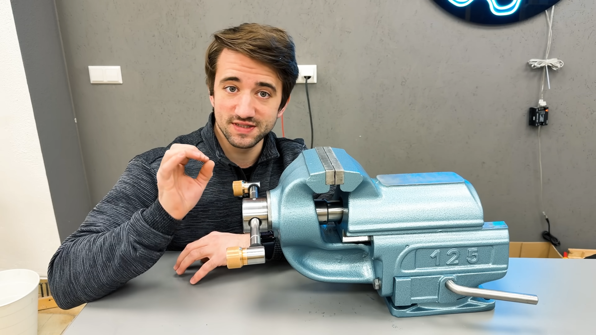 refurbished baby blue vice next to its refurbisher