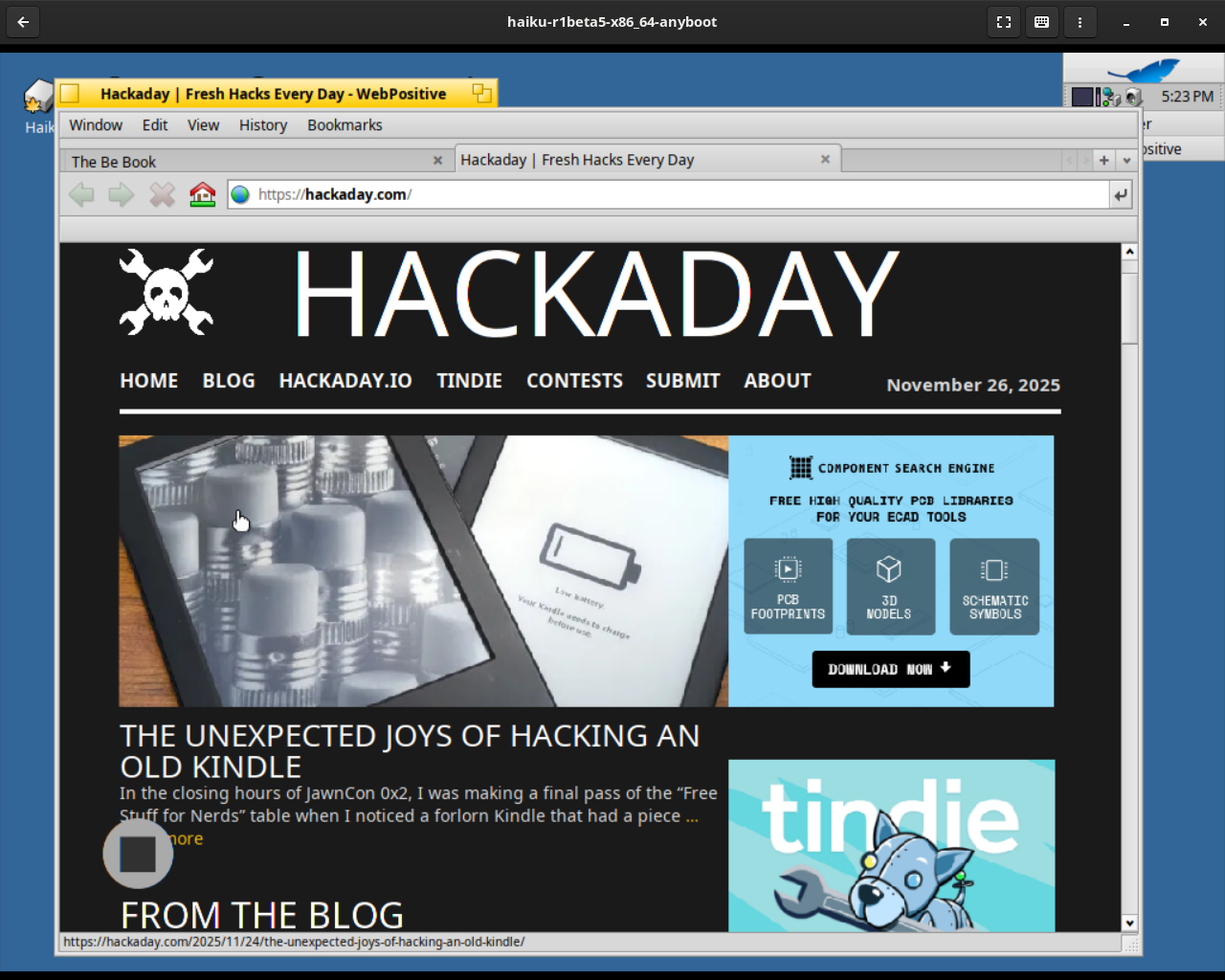 Hackaday, in WebPositive, on Haiku