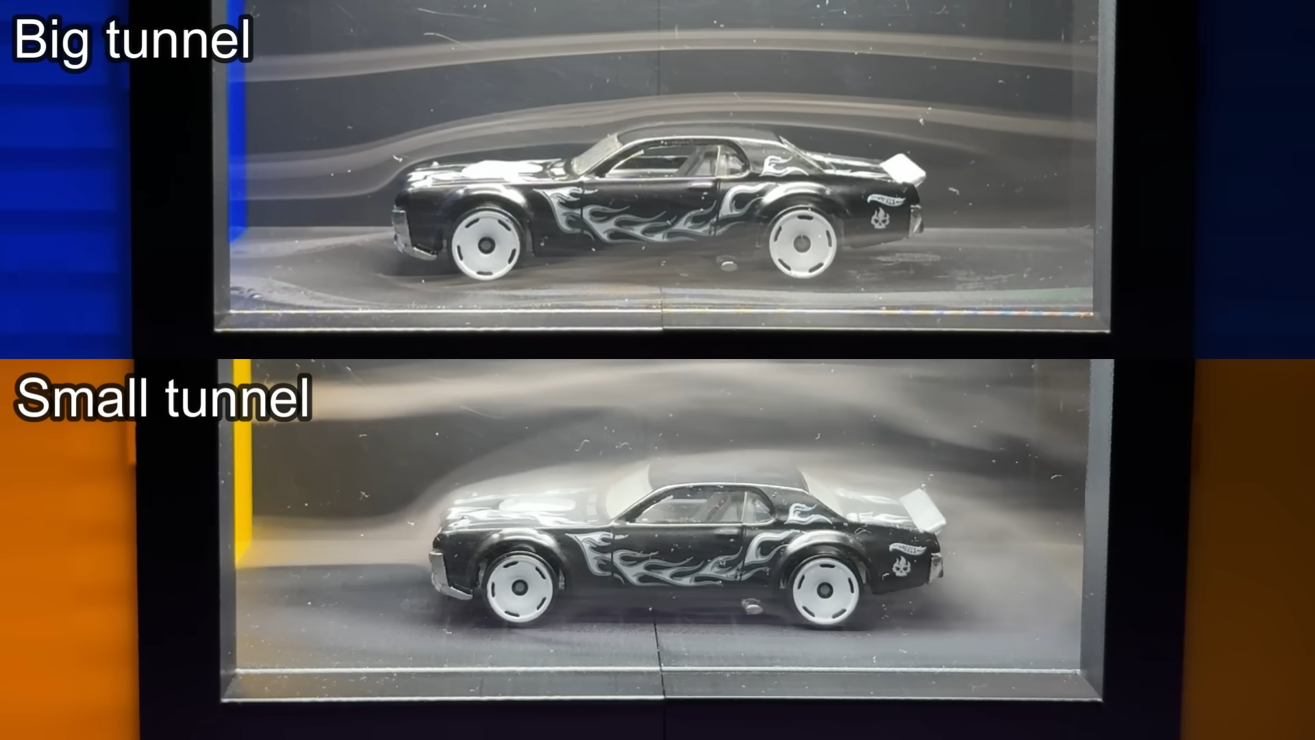 The best-practice wind tunnel (above) vs a compact version (below)