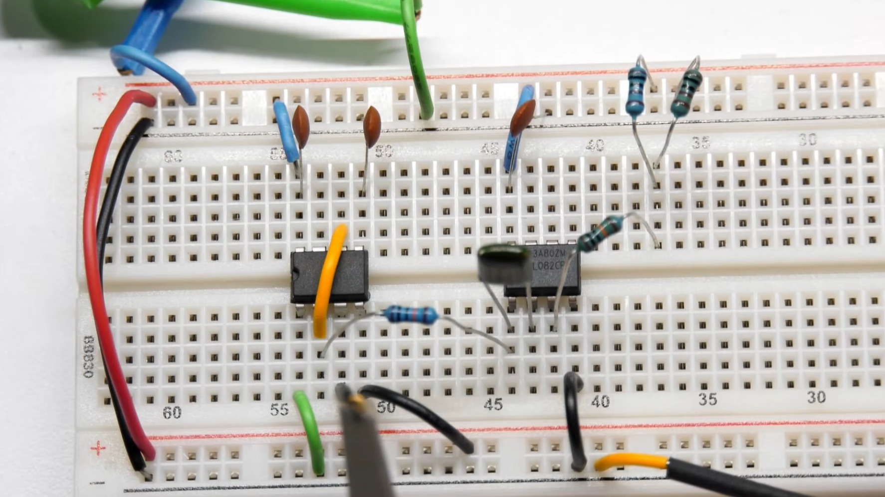 The function generator circuit on a breadboard