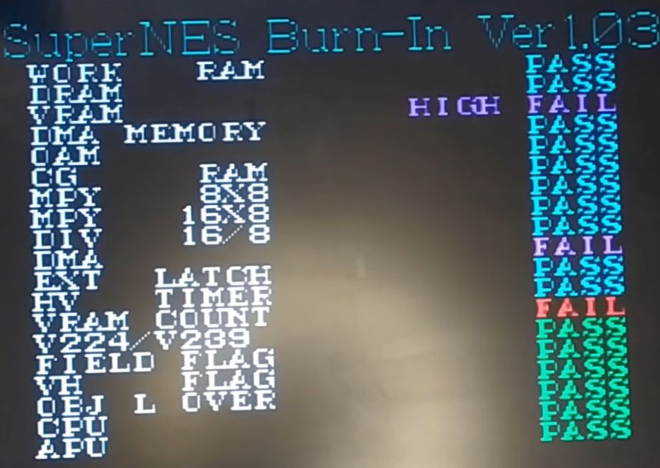 Not what you want to see when testing that 'repaired' SNES. (Credit: Skawo, YouTube)